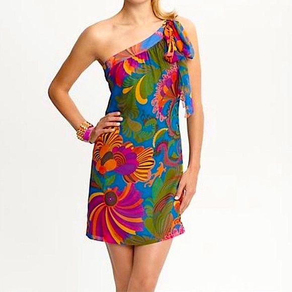 Trina Turk Banana Republic Multicolor One-Shoulder Dress size 4P - Picture 15 of 16
